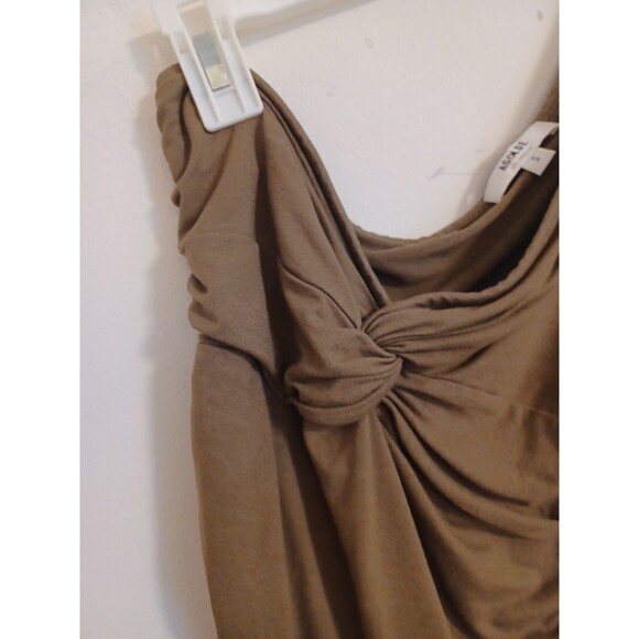 Agolde Off The Shoulder Top Womens S Tan V Neck Twist Tank Pullover Ruched Sides - Picture 5 of 8